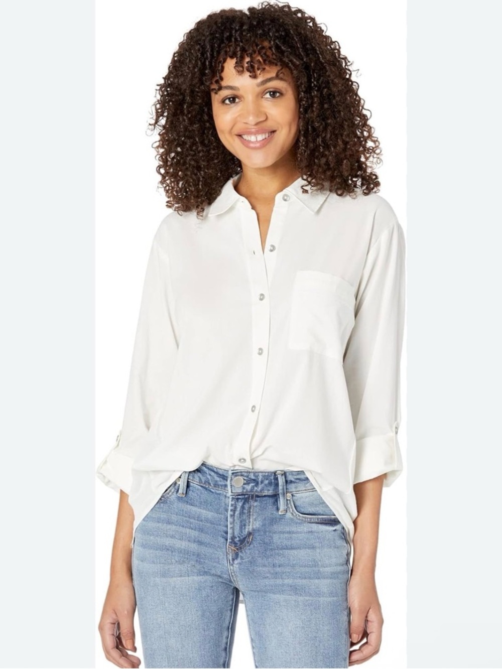 Splendid Reese Button Down Shirt Cream Ivory Roll Sleeve Blouse XS